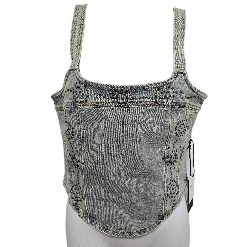 Forever 21‎ Women’s Top Denim Bustier Tank Top Size Medium Studded Festival NWT